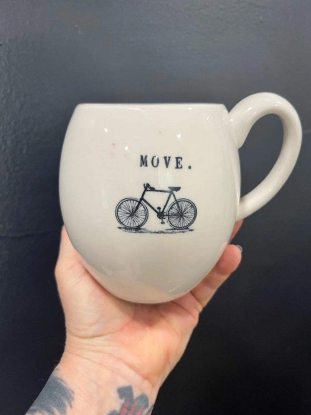 HTF Rae Dunn Magenta MOVE Bicycle Coffee Mug Rare Red Interior